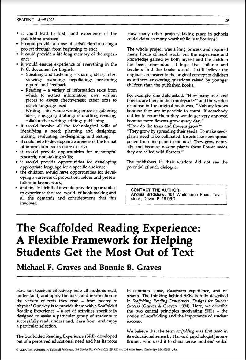 The Scaffolded Reading Experience by Michael F. Graves and Bonnie B ...