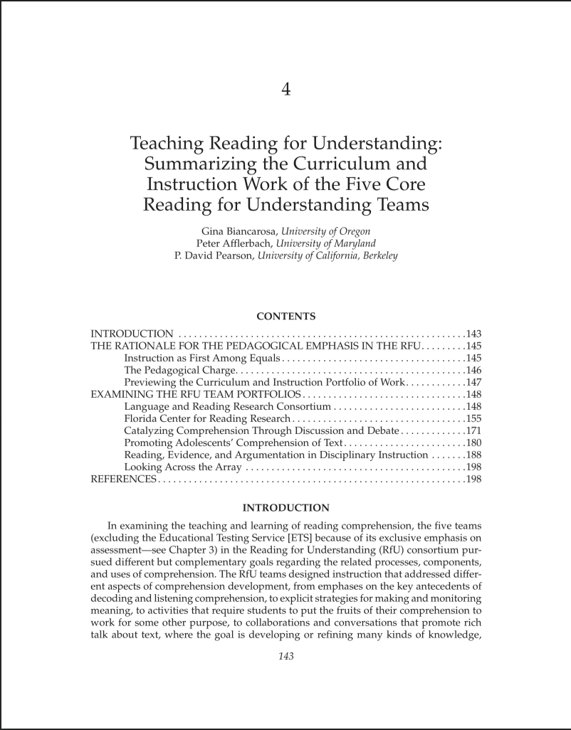 Teaching Reading for Understanding: Summarizing the Curriculum and ...