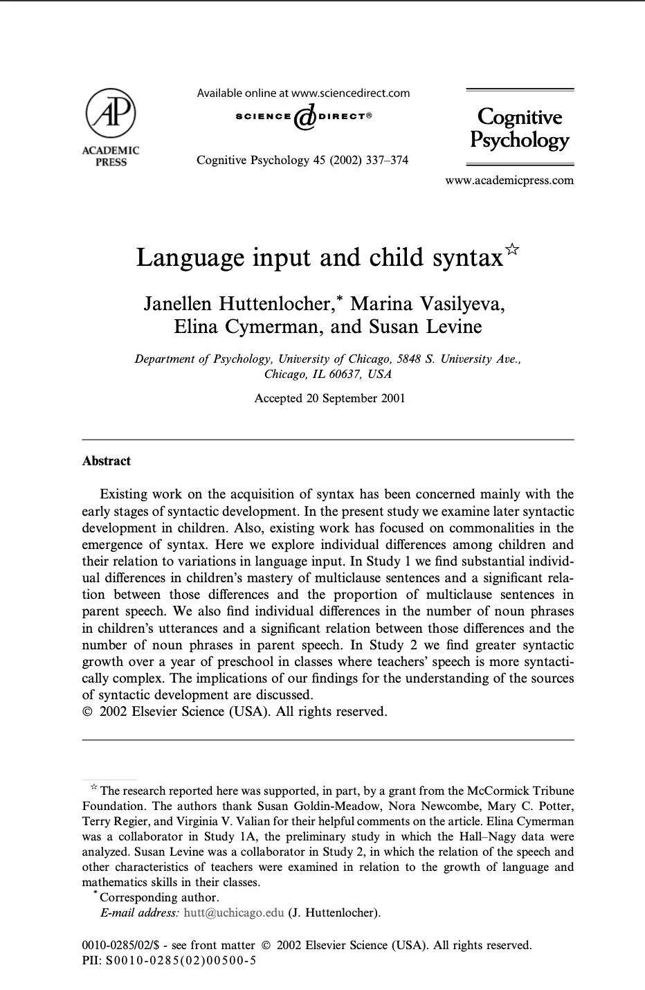 Language Input and Child Syntax